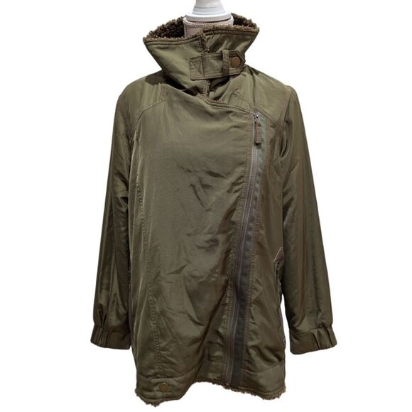Anthropologie Joni Aviator Moto Jacket Olive Sherpa-lined Women's Size M Petite - Picture 4 of 16